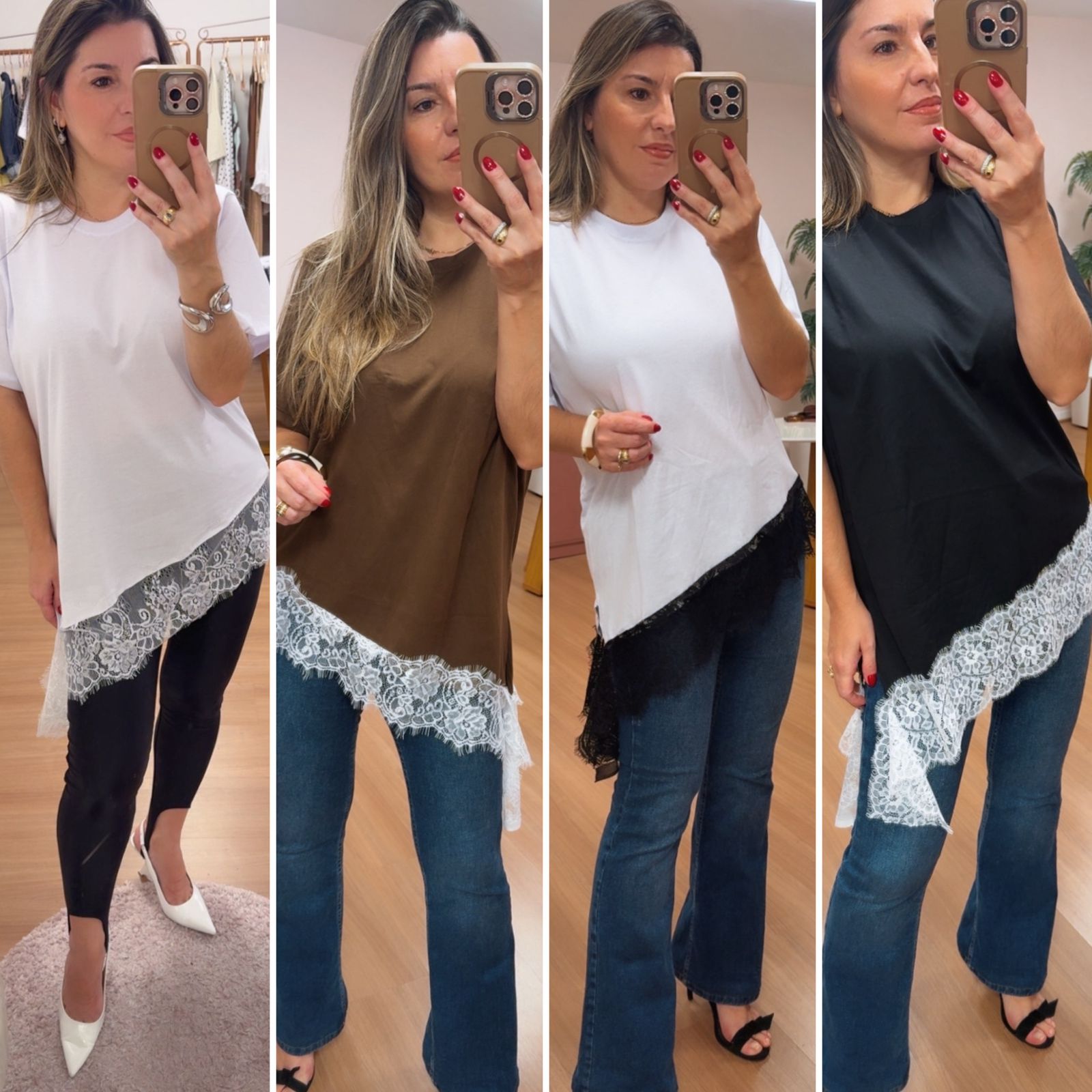 Camiseta barrado renda 