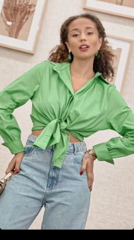 Camisa tricoline com elastano verde 