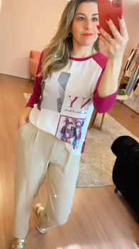 Camiseta meia manga viscose com malha estampa 