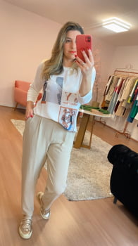 Camiseta meia manga viscose com malha estampa 