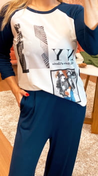 Camiseta meia manga viscose com malha estampa 