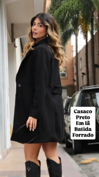 Casaco preto lã batida forrado
