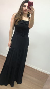 Vestido longo preto botões busto 